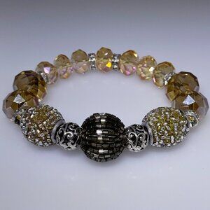 Crystal and ornate bead bracelet, elastic, NWOT